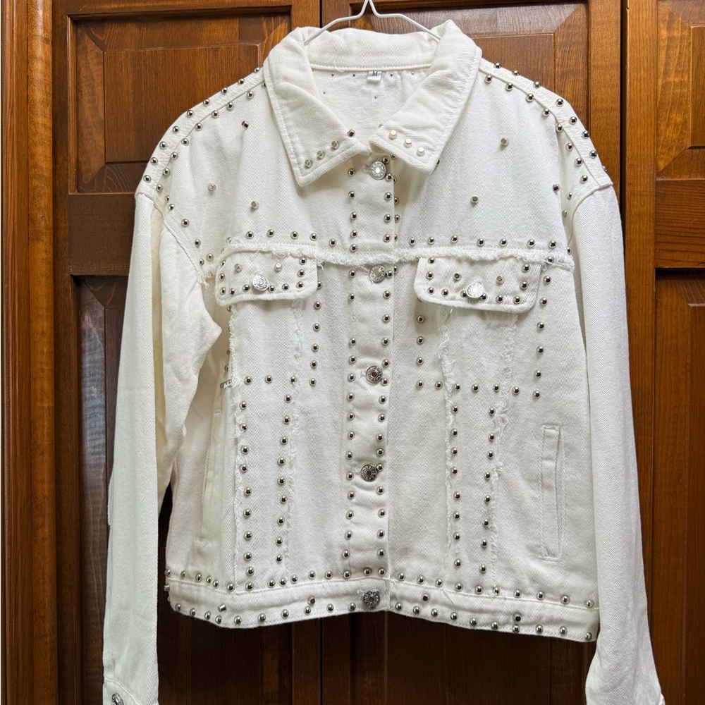 Source Unknown White Studded Jean Jacket